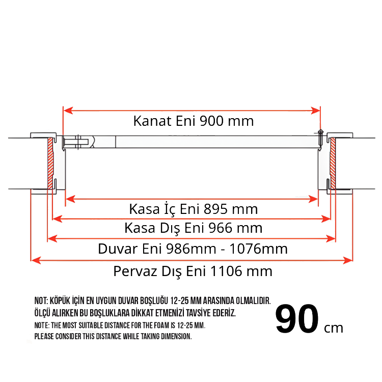 90 cm kapı genişliği ölçü şeması